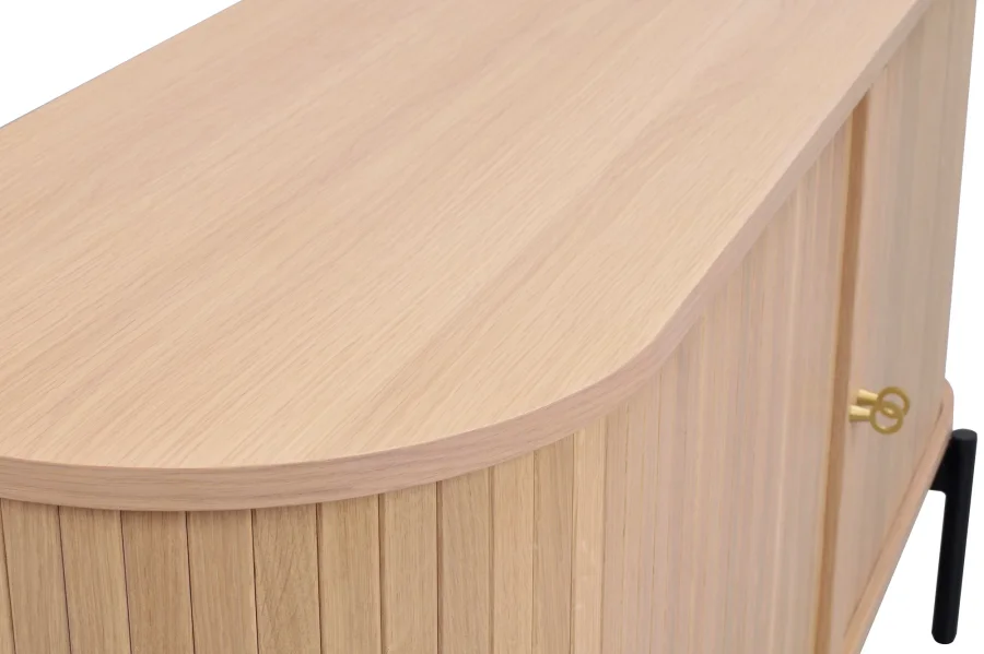 ROWICO Haddington skjenk, m. 2 skyvedrer og 2 hyller - hvitpigmentert eikefiner og sort metall 