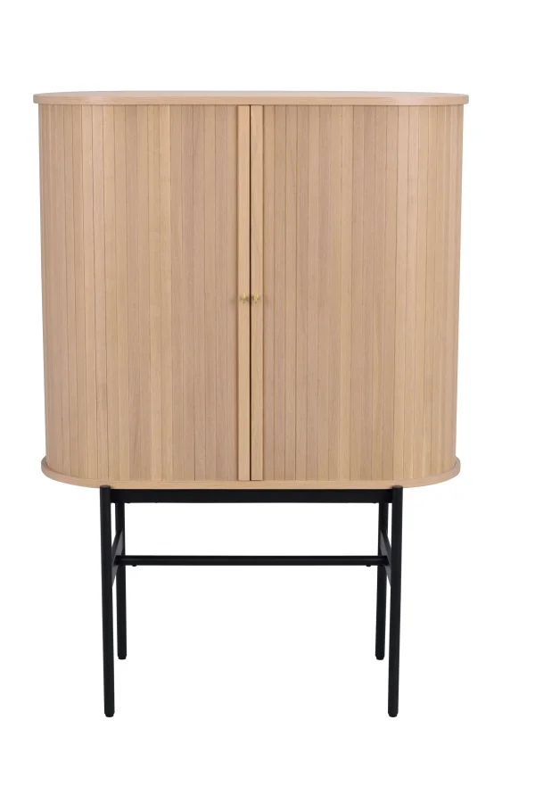 ROWICO Haddington skap, m. 2 skyvedrer og 4 hyller - hvitpigmentert eikefiner og sort metall