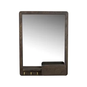 ROWICO Inverness vgspejl, m. 3 kroge og 1 hylde - spejlglas og brun eg (60x45)