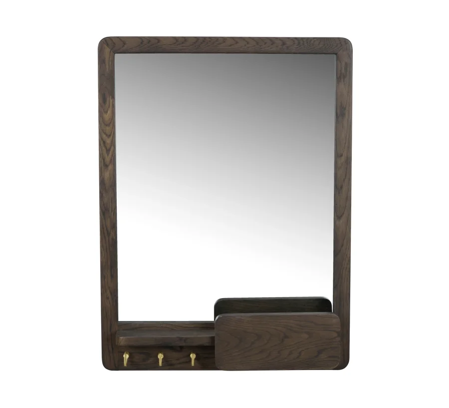 ROWICO Inverness vgspejl, m. 3 kroge og 1 hylde - spejlglas og brun eg (60x45)