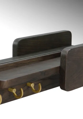 ROWICO Inverness vgspejl, m. 3 kroge og 1 hylde - spejlglas og brun eg (60x45)