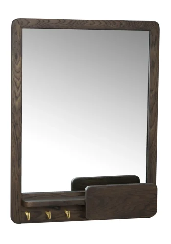 ROWICO Inverness vgspejl, m. 3 kroge og 1 hylde - spejlglas og brun eg (60x45)