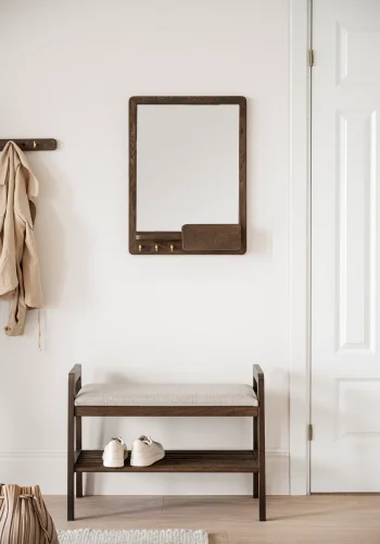 ROWICO Inverness vgspejl, m. 3 kroge og 1 hylde - spejlglas og brun eg (60x45)