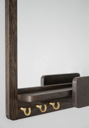 ROWICO Inverness vgspejl, m. 3 kroge og 1 hylde - spejlglas og brun eg (60x45)