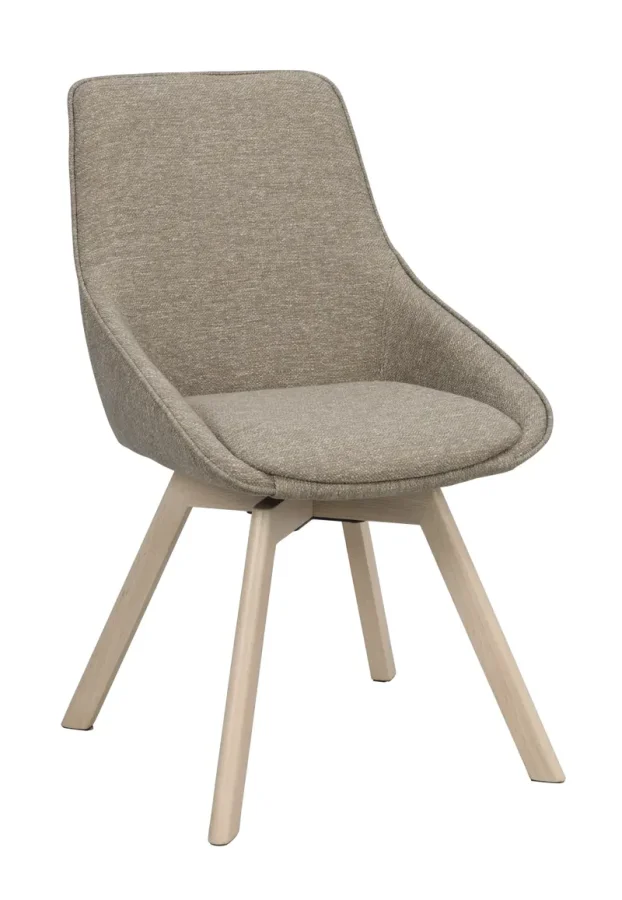 ROWICO Alison spisebordsstol, drejelig - mrk beige stof og hvidpigmenteret egetr