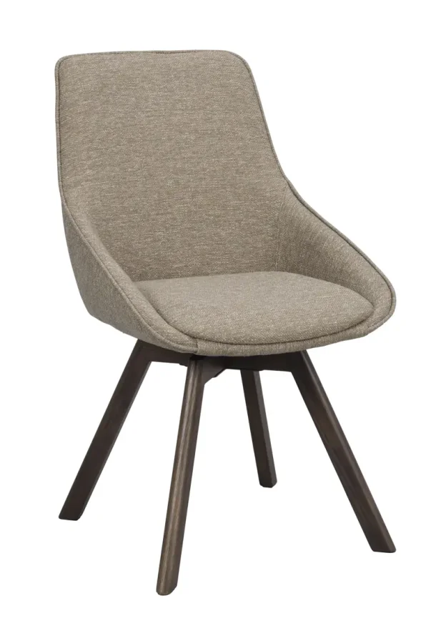 ROWICO Alison spisebordsstol, drejelig - mrk beige stof og brun egetr