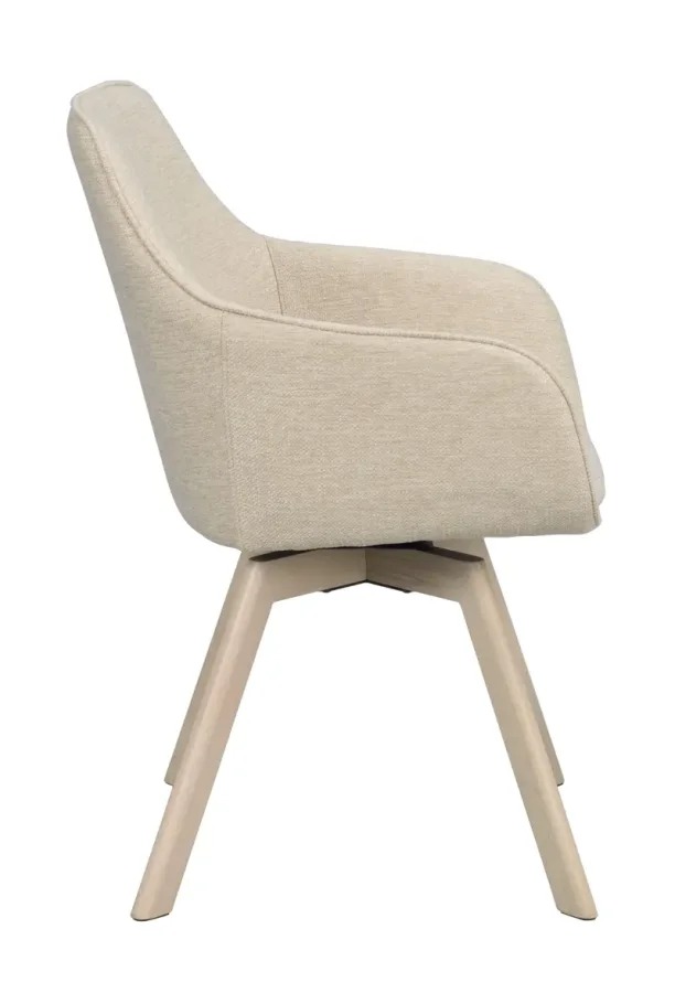 ROWICO Alison spisebordsstol, drejelig, m. armln - lys beige stof og hvidpigmenteret egetr