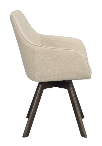 ROWICO Alison spisebordsstol, drejelig, m. armln - lys beige stof og brun egetr
