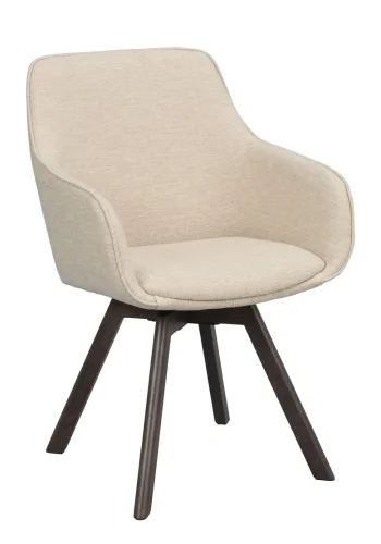 ROWICO Alison spisebordsstol, drejelig, m. armln - lys beige stof og brun egetr