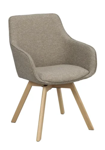 ROWICO Alison spisebordsstol, drejelig, m. armln - mrk beige stof og natur egetr
