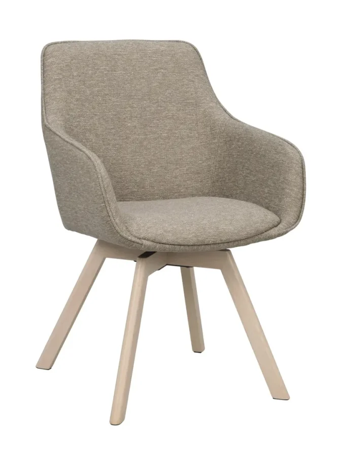 ROWICO Alison spisebordsstol, drejelig, m. armln - mrk beige stof og hvidpigmenteret egetr