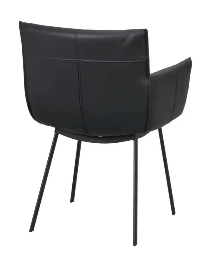 ROWICO Hinckley spisebordstol, m. armlener - svart skinn og sort metall