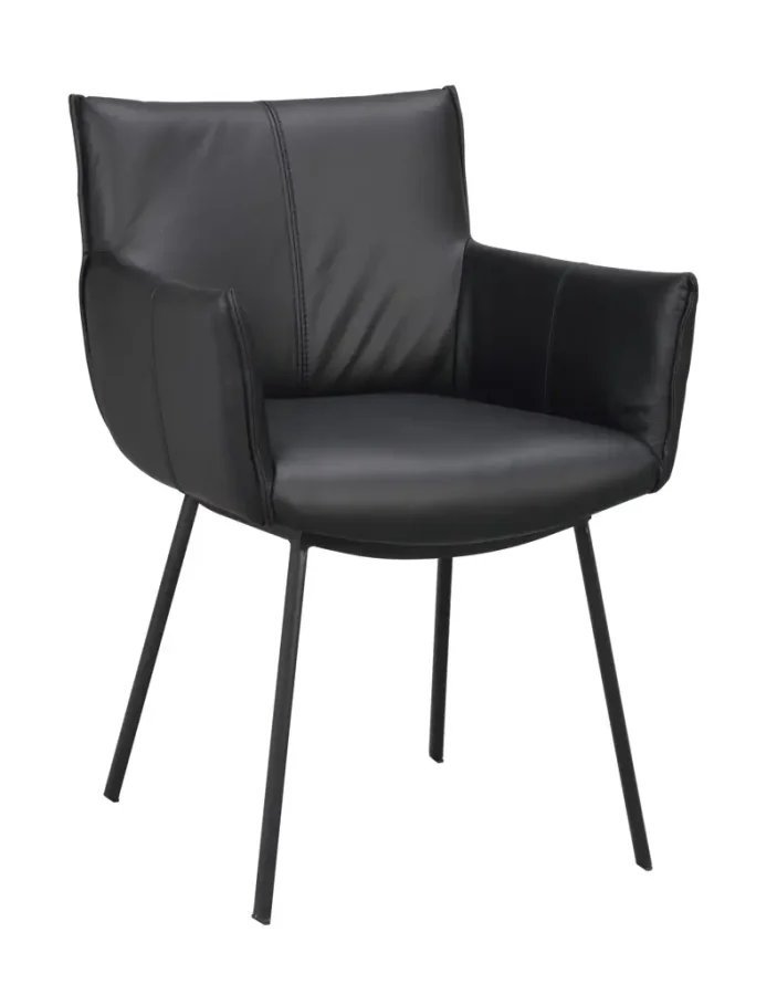 ROWICO Hinckley spisebordstol, m. armlener - svart skinn og sort metall