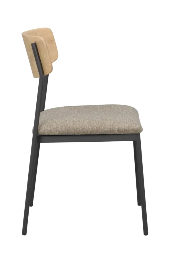 ROWICO Maymont spisestuestol, stablebar - mrk beige stoff, naturlig eik og svart metall