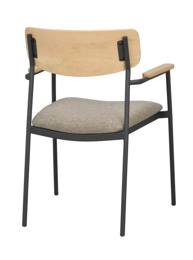 ROWICO Maymont spisebordstol, m. armlen, stables - mrk beige stoff, naturlig eik og svart metall
