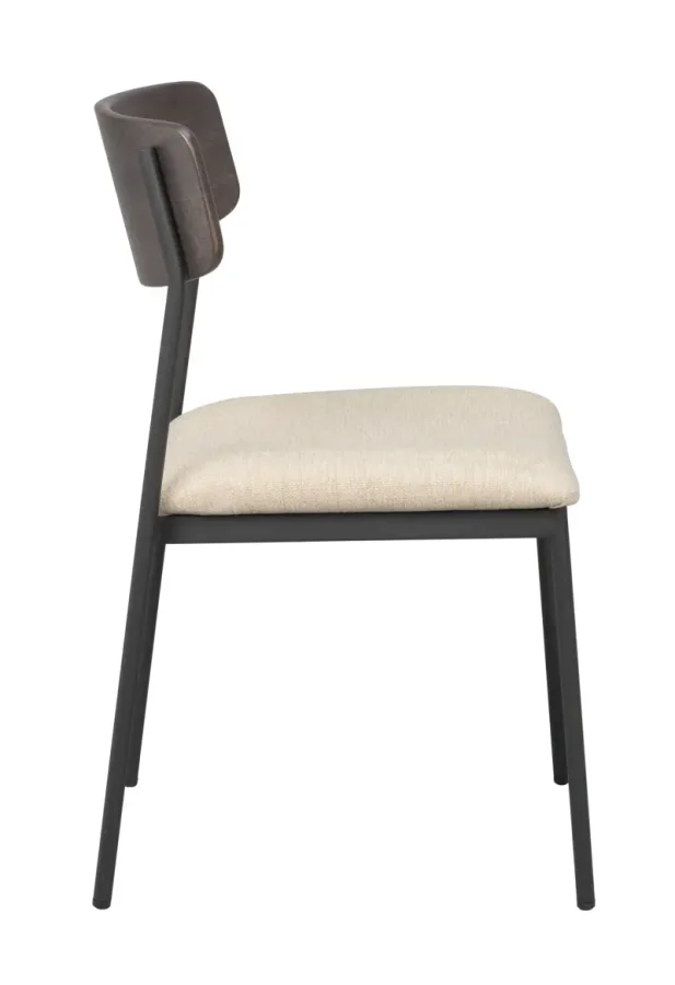 ROWICO Maymont spisestuestol, stablebar - lys beige stoff, brun eik og svart metall