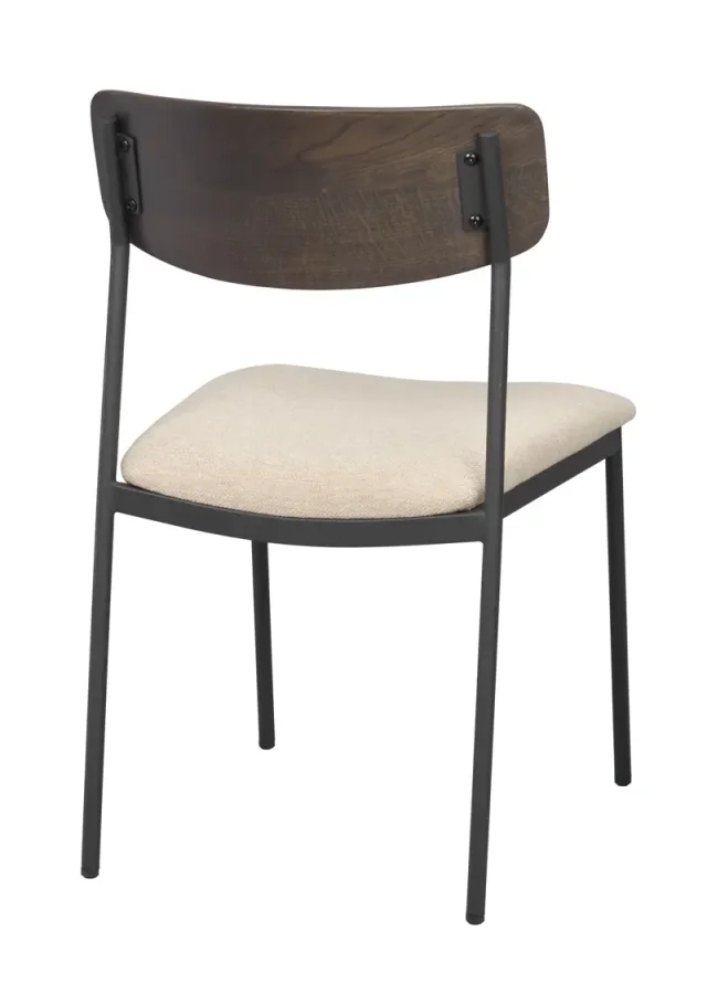 ROWICO Maymont spisestuestol, stablebar - lys beige stoff, brun eik og svart metall