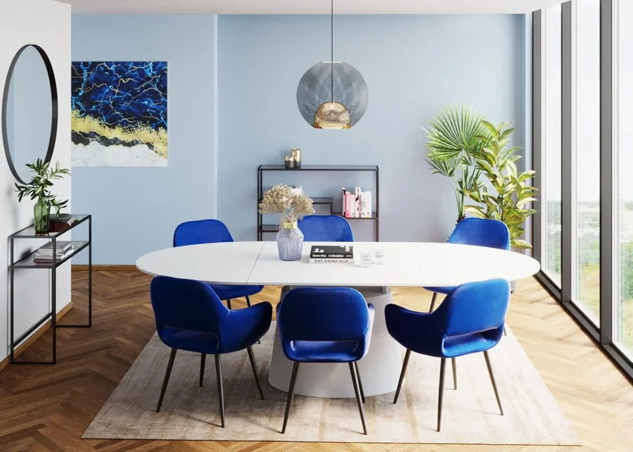 KARE DESIGN Extension Benvenuto ovalt spisebord - hvit hyglans tre, med sommerfugltopp (200(50)x110)