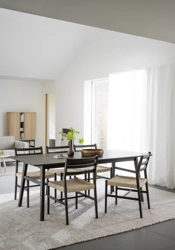 ROWICO Harlan spisestuestol - lys beige papirsnor og brun eik