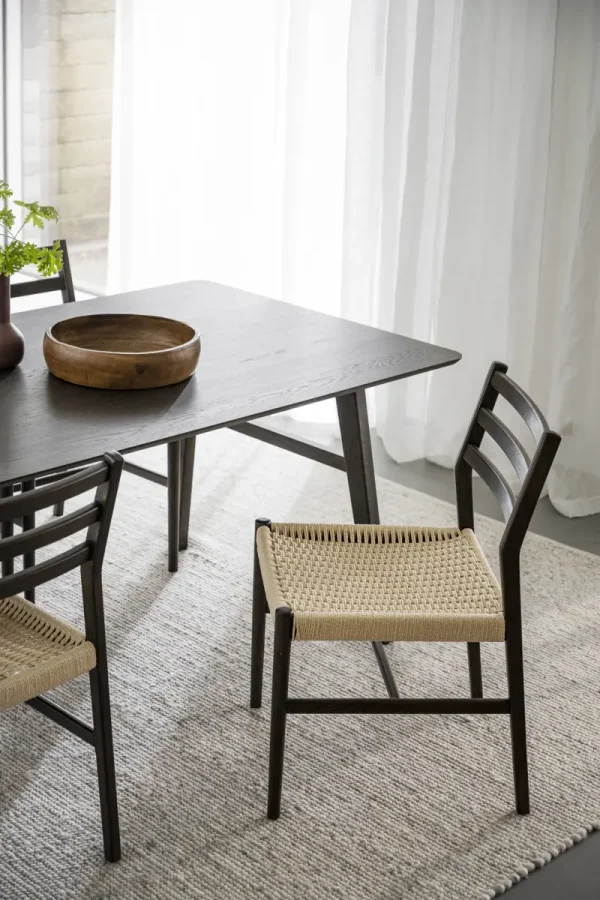 ROWICO Harlan spisestuestol - lys beige papirsnor og brun eik