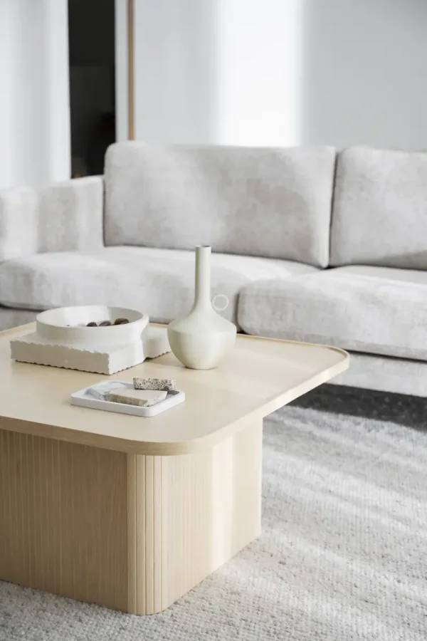 ROWICO Braden 3 pers. sofa - lys beige stoff og naturlig eik
