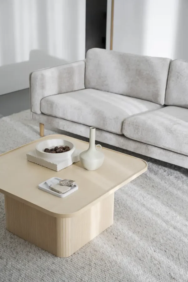 ROWICO Braden 3 pers. sofa - lys beige stoff og naturlig eik