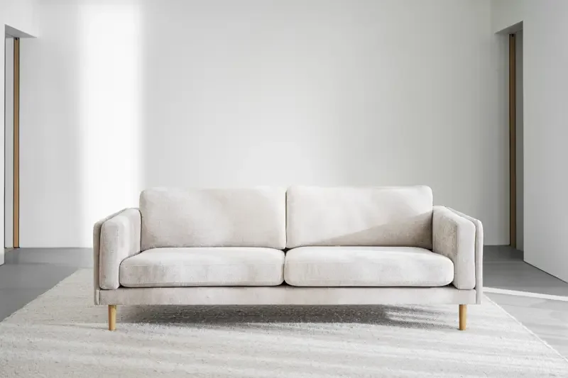 ROWICO Braden 3 pers. sofa - lys beige stoff og naturlig eik