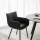 ROWICO Hinckley spisebordstol, m. armlener - svart skinn og sort metall