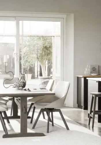 ROWICO Alison spisebordsstol, drejelig - lys beige stof og brun egetr