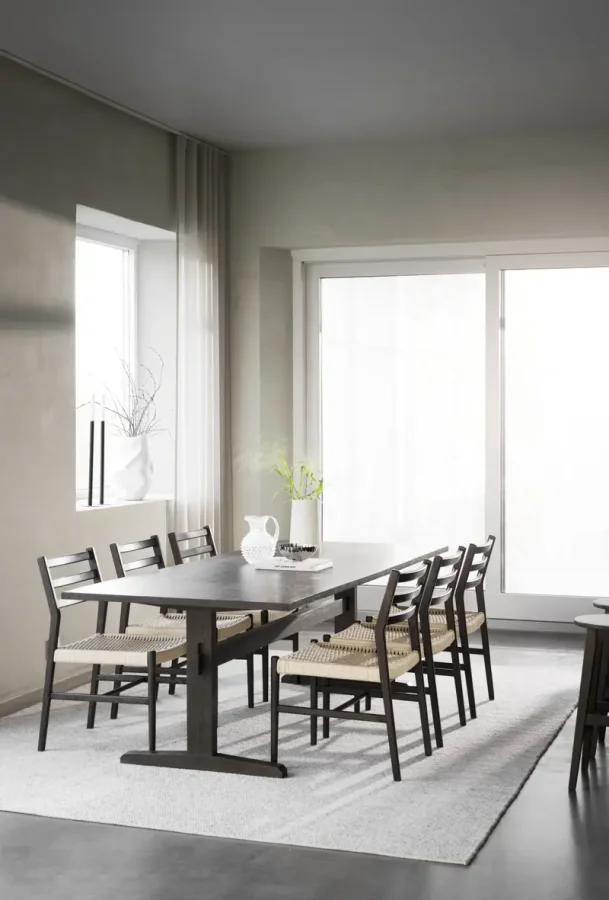 ROWICO Harlan spisestuestol - lys beige papirsnor og brun eik