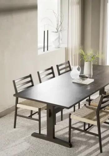 ROWICO Harlan spisestuestol - lys beige papirsnor og brun eik