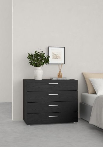 TVILUM Pepe Kommode, m. 4 Schubladen - schwarze Folie und Kunststoff