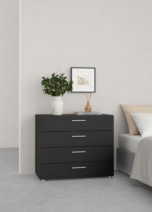 TVILUM Pepe Kommode, m. 4 Schubladen - schwarze Folie und Kunststoff