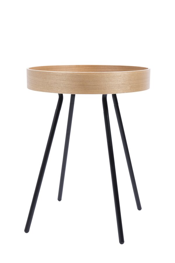 ZUIVER EIK brettbord, rundt - naturlig eik og sort stl (46,5)