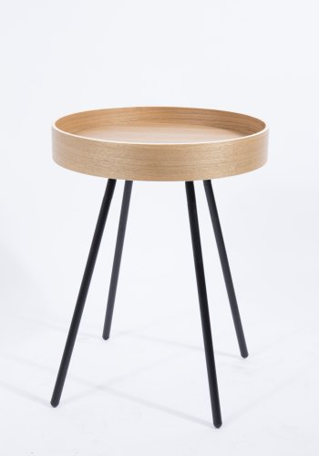 ZUIVER EIK brettbord, rundt - naturlig eik og sort stl (46,5)