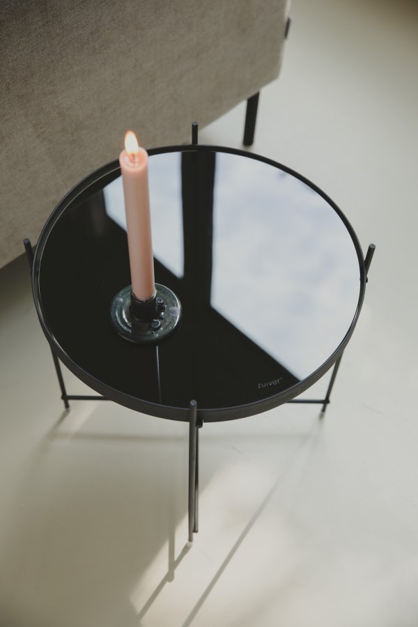 ZUIVER Cupid sidebord S, rundt - svart glass og svart metall (43)