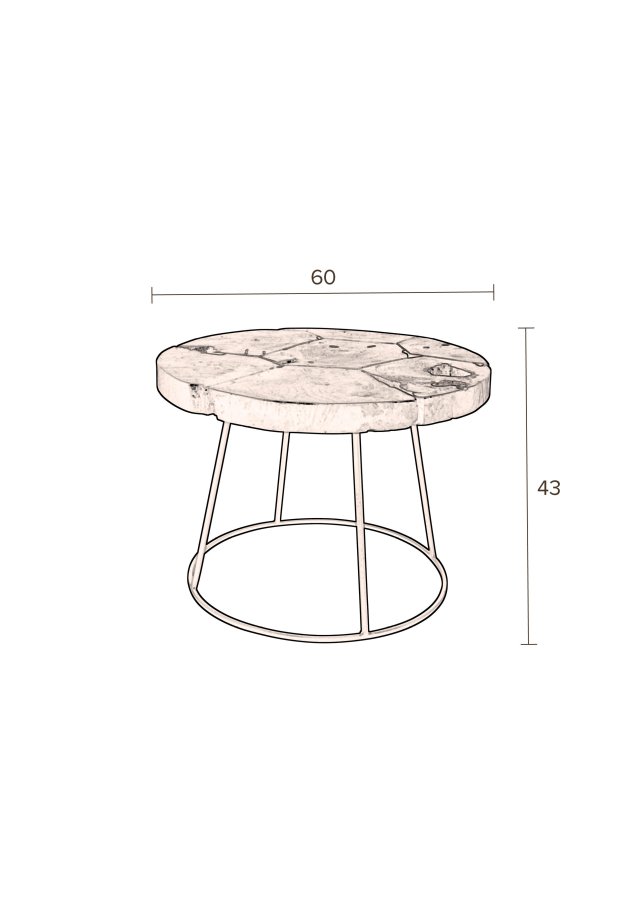 DUTCHBONE Kraton sidebord L, rundt - svart teak og svart jern (60)