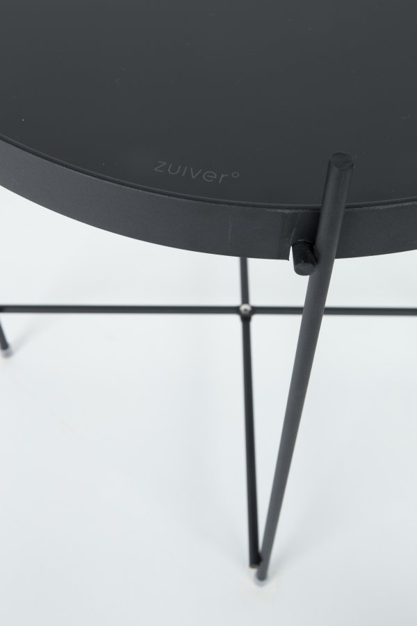 ZUIVER Cupid sidebord L, rundt - svart glass og sort metall (62,5)