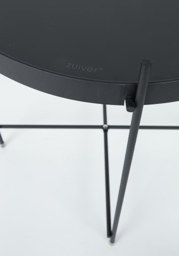 ZUIVER Cupid sidebord XXL, rundt - svart glass og sort metall (82,5)
