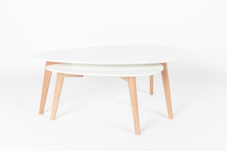 WHITE LABEL LIVING Drop sidebord - hvitt og naturlig tre (sett med 2)