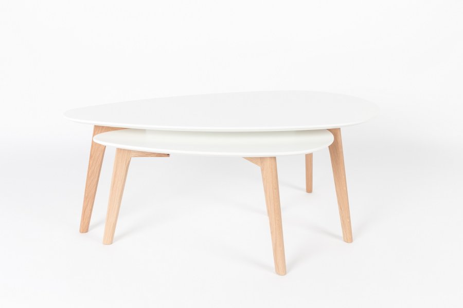 WHITE LABEL LIVING Drop sidebord - hvitt og naturlig tre (sett med 2)