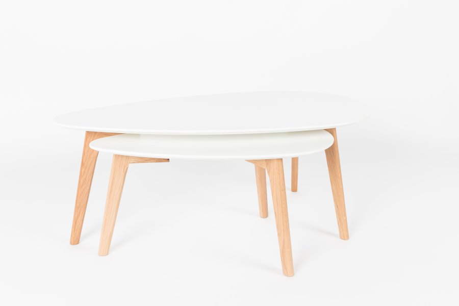 WHITE LABEL LIVING Drop sidebord - hvitt og naturlig tre (sett med 2)