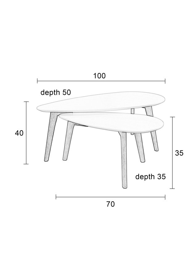 WHITE LABEL LIVING Drop sidebord - hvitt og naturlig tre (sett med 2)