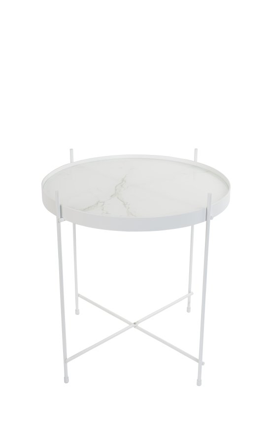 ZUIVER Cupid sidebord S, rundt - hvitt glass med marmorlook og hvitt metall (43)