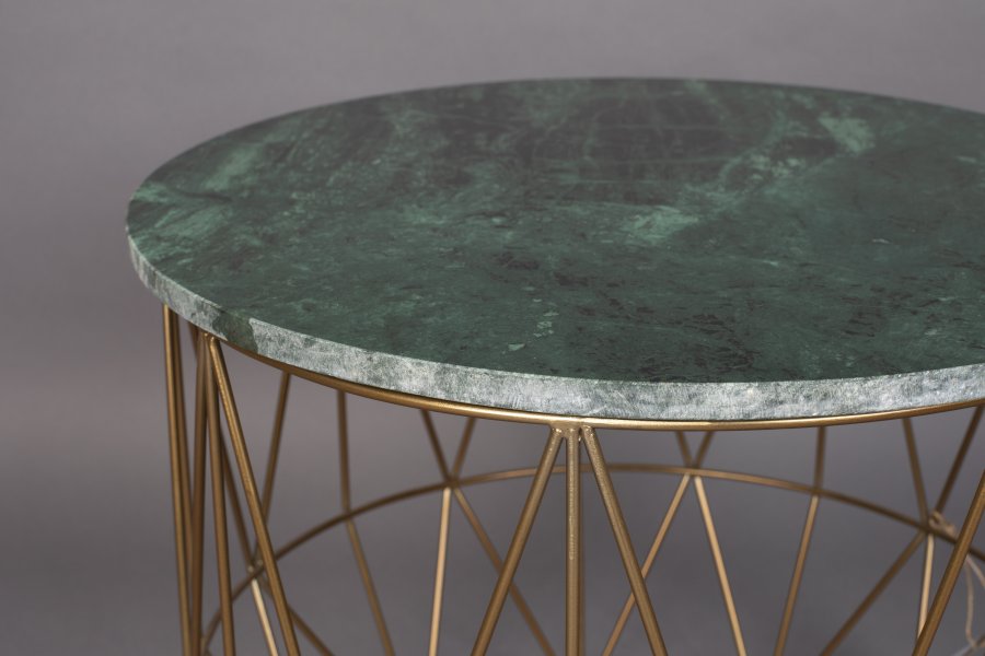 DUTCHBONE Boss Beistelltisch, rund – grüner Marmor und goldenes Eisen (51)