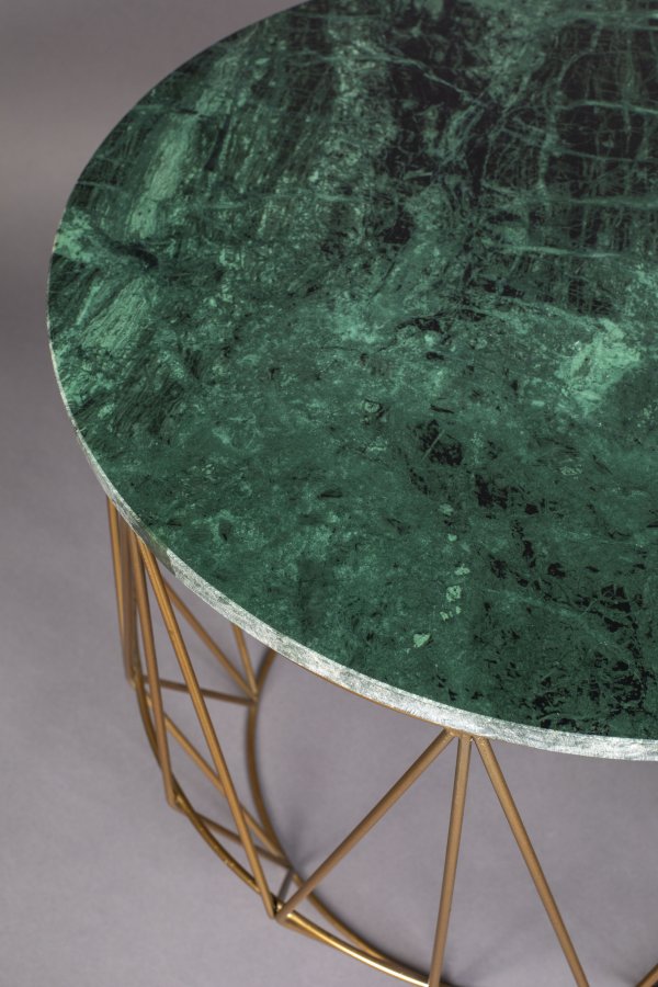 DUTCHBONE Boss Beistelltisch, rund – grüner Marmor und goldenes Eisen (51)