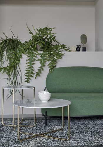 WHITE LABEL LIVING Timpa sidebord, rundt - hvit marmor og gullmetall (44,5)