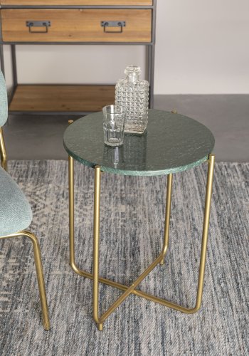 WHITE LABEL LIVING Timpa sidebord, rundt - grnn marmor og gullmetall (44,5)