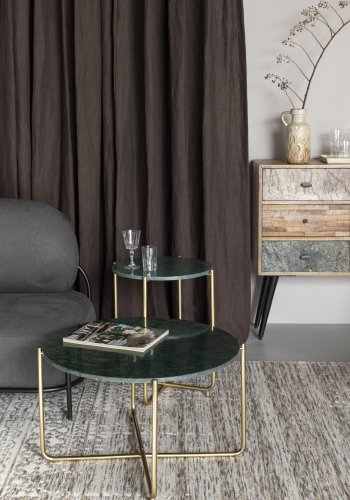 WHITE LABEL LIVING Timpa sidebord, rundt - grnn marmor og gullmetall (44,5)