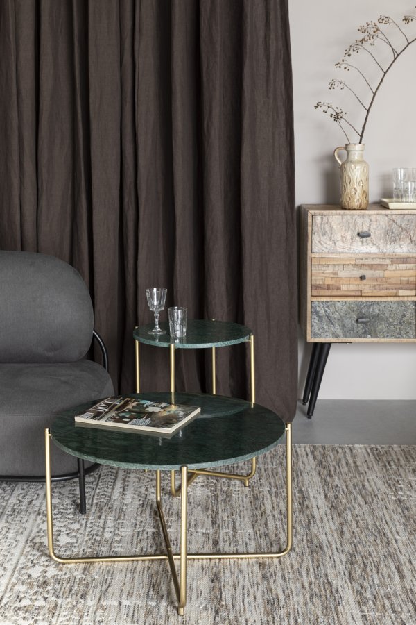 WHITE LABEL LIVING Timpa sidebord, rundt - grnn marmor og gullmetall (44,5)